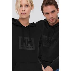 Pamučna dukserica Helly Hansen boja: crna, s kapuljačom, tiskom, 53289-597