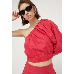 Lanena bluza Abercrombie & Fitch boja: ružičasta, glatka
