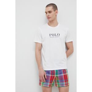 Pamučna pidžama kratkih rukava Polo Ralph Lauren boja: bijela, s tiskom, 714899613