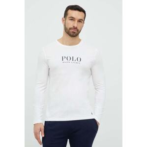 Gornji dio pidžame - pamučna majica dugih rukava Polo Ralph Lauren boja: bijela, s tiskom