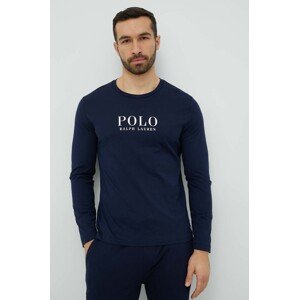 Gornji dio pidžame - pamučna majica dugih rukava Polo Ralph Lauren boja: tamno plava, s tiskom