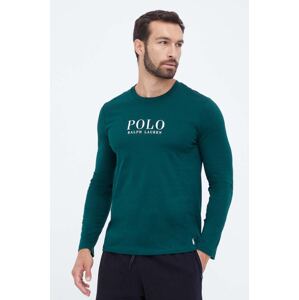 Pamučna majica dugih rukava za spavanje Polo Ralph Lauren boja: zelena, s tiskom