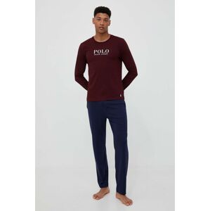 Pamučna majica dugih rukava za spavanje Polo Ralph Lauren boja: bordo, s tiskom