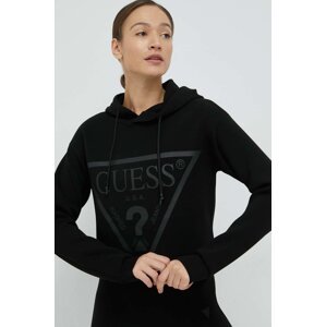 Dukserica Guess za žene, boja: crna, s kapuljačom, s tiskom