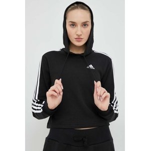 Dukserica adidas Za žene, boja: crna, s kapuljačom, s uzorkom