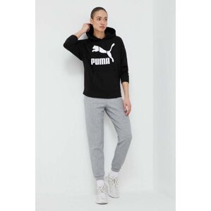 Dukserica Puma za žene, boja: crna, s kapuljačom, tiskom, 530074