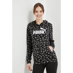 Dukserica Puma boja: crna, s kapuljačom, s uzorkom