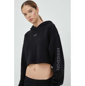 Dukserica Reebok za žene, boja: crna, s kapuljačom, s tiskom
