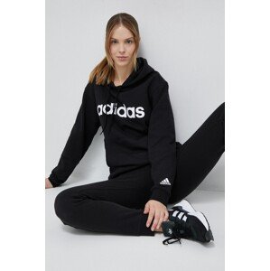 Pamučna dukserica adidas za žene, boja: crna, s kapuljačom, s uzorkom
