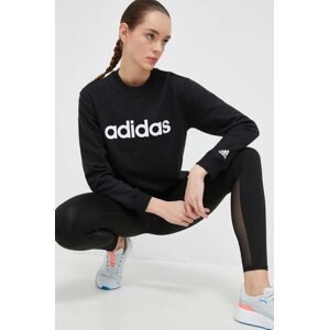 Pamučna dukserica adidas za žene, boja: crna, s tiskom