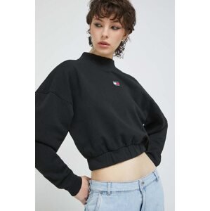Pamučna dukserica Tommy Jeans za žene, boja: crna, glatka