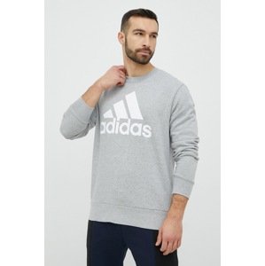 Pamučna dukserica adidas za muškarce, boja: siva, s tiskom
