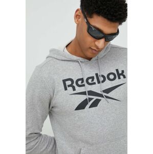 Dukserica Reebok za muškarce, boja: siva, s kapuljačom, s tiskom