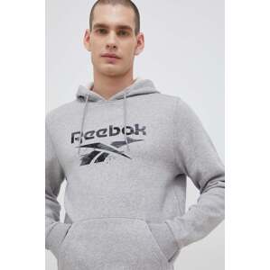 Dukserica Reebok za muškarce, boja: siva, s kapuljačom, s uzorkom