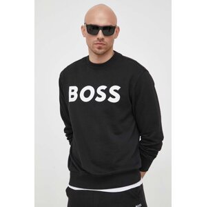 Pamučna dukserica BOSS ORANGE za muškarce, boja: crna, s tiskom, 50487133