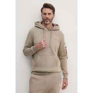 Dukserica Alpha Industries za muškarce, boja: bež, s kapuljačom, s tiskom