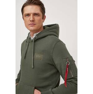 Dukserica Alpha Industries za muškarce, boja: zelena, s kapuljačom, s tiskom