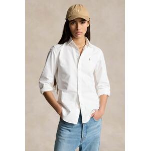 Pamučna košulja Polo Ralph Lauren za žene, boja: bijela, regular, s klasičnim ovratnikom, 211891377