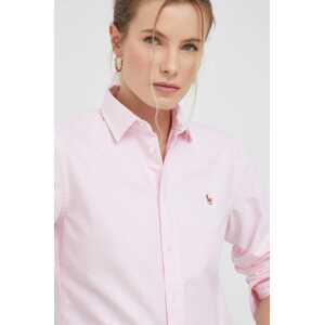 Pamučna košulja Polo Ralph Lauren za žene, boja: ružičasta, regular, s klasičnim ovratnikom, 211891377