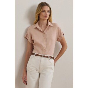 Lanena košulja Lauren Ralph Lauren boja: zelena, relaxed, s klasičnim ovratnikom, 200699152