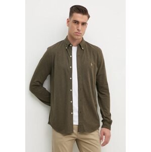 Pamučna košulja Polo Ralph Lauren za muškarce, boja: zelena, regular, s button-down ovratnikom, 710654408