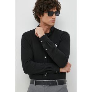Pamučna košulja Polo Ralph Lauren za muškarce, boja: crna, regular, o button-down ovratnikom, 710654408