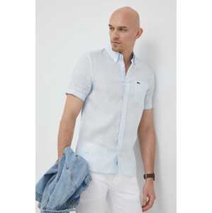 Lanena košulja Lacoste regular, o button-down ovratnikom
