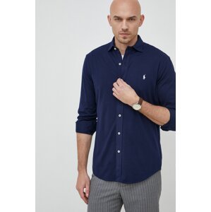 Pamučna košulja Polo Ralph Lauren za muškarce, boja: tamno plava, regular, s klasičnim ovratnikom