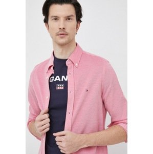 Pamučna košulja Tommy Hilfiger za muškarce, boja: crvena, slim, o button-down ovratnikom, MW0MW30675