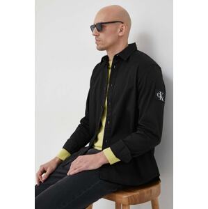 Košulja Calvin Klein Jeans za muškarce, boja: crna, relaxed, s klasičnim ovratnikom, J30J323255