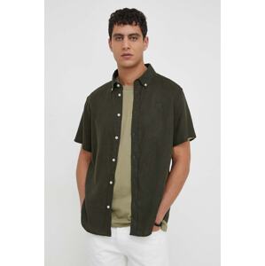 Lanena košulja Les Deux boja: zelena, regular, s button-down ovratnikom, LDM401053