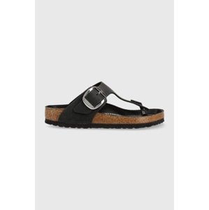 Kožne japanke Birkenstock Gizeh Big Buckle za žene, boja: crna, ravni potplat, 1023334