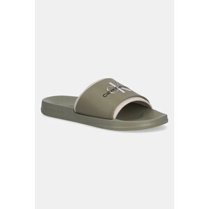 Natikače Calvin Klein Jeans SLIDE MONOGRAM TPU za muškarce, boja: zelena