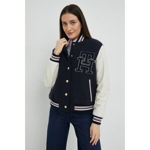 Vunena jakna Tommy Hilfiger boja: tamno plava, za prijelazno razdoblje