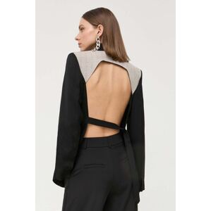 Vuneni sako Victoria Beckham boja: crna, bez zakopčavanja, bez uzorka