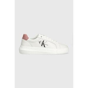 Kožne tenisice Calvin Klein Jeans YW0YW00823 CHUNKY CUPSOLE MONOLOGO W MONO LTH WN boja: bijela, YW0YW00823