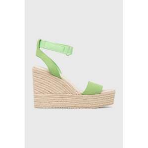 Sandale od brušene kože Calvin Klein Jeans WEDGE SANDAL SU CON MG BTW za žene, boja: zelena, s platformom, YW0YW01026, YW0YW01026