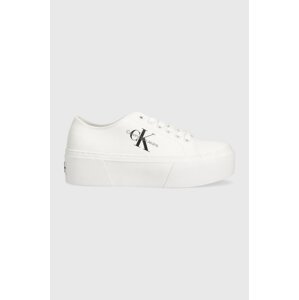 Tenisice Calvin Klein Jeans FLATFORM+ CUPSOLE LOW TXT za žene, boja: bijela, YW0YW01033, YW0YW01033