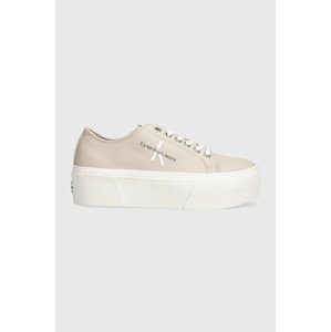 Tenisice Calvin Klein Jeans FLATFORM+ CUPSOLE LOW TXT za žene, boja: bež, YW0YW01033
