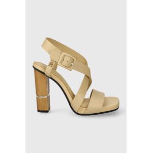Kožne sandale Tommy Hilfiger HARDWARE BLOCK HIGH HEEL boja: bež, FW0FW07016