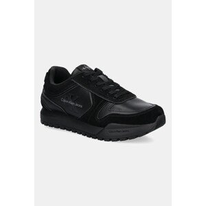 Kožne tenisice Calvin Klein Jeans TOOTHY RUNNER IRREGULAR LINES boja: crna