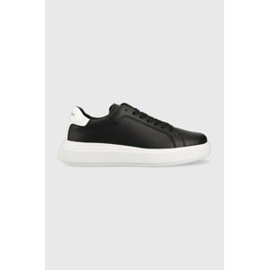 Kožne tenisice Calvin Klein LOW TOP LACE UP LTH boja: crna, HM0HM01016