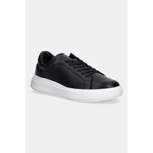 Kožne tenisice Calvin Klein LOW TOP LACE UP LTH boja: crna, HM0HM01016