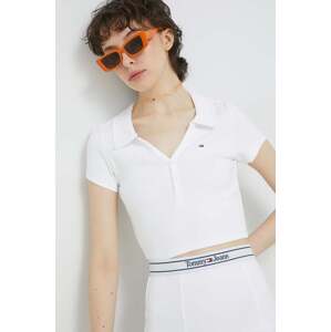 Polo majica Tommy Jeans za žene, boja: bijela
