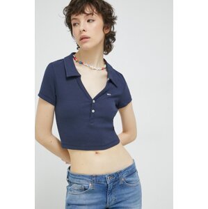 Polo majica Tommy Jeans za žene, boja: tamno plava