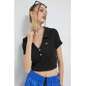 Polo majica Tommy Jeans za žene, boja: crna