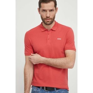 Pamučna polo majica HUGO boja: crvena, bez uzorka, 50466182