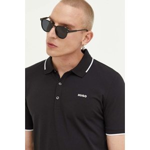 Polo majica HUGO za muškarce, boja: crna, bez uzorka, 50467344