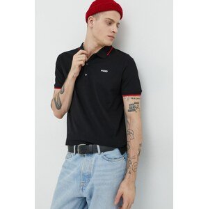 Polo majica HUGO za muškarce, boja: crna, bez uzorka, 50467344