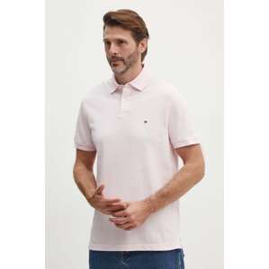 Polo majica Tommy Hilfiger za muškarce, boja: ružičasta, glatki model
